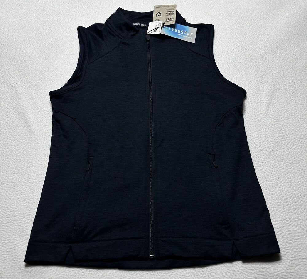 Puma Women’s Heather Navy Full Zip Golf Vest Cloudspun Size Small NWT New